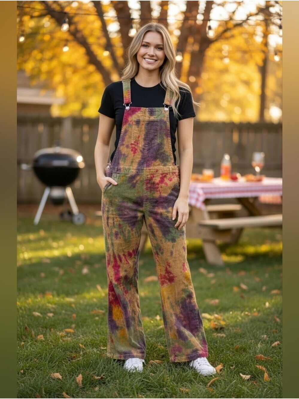 Tie-Dye Corduroy Overalls - Multicolor Women Jeans